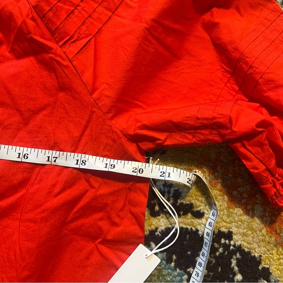 Chico’s POPLIN SHIRT SOLID PUFF SLEEVE TOP 3/4 Slv Fashion Top FLAME SCARLET - Picture 4 of 8